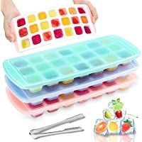 VoJoPi Cubiteras para Hielo Silicona- 3PCS Moldes para Cubitos de Hielo con tapa- 63 Bandejas para Hielo para Congelarse…